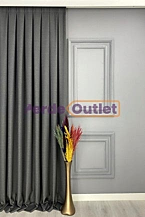 Hazır Ölçü Keten Antrasit Gri Fon Perde