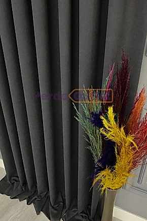 Füme Hazır Koyu Gri Düz Fon Perde