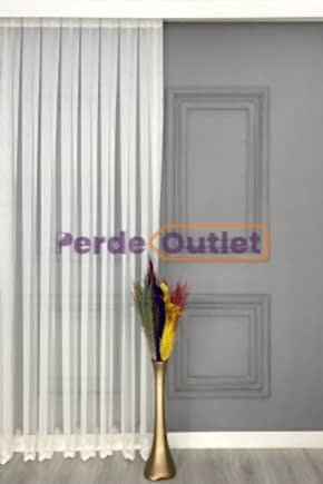 Hazır Ekru Etek İşlemeli Düz Tül Perde