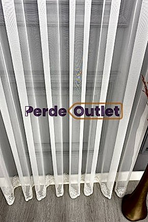 Hazır Ekru Etek İşlemeli Düz Tül Perde