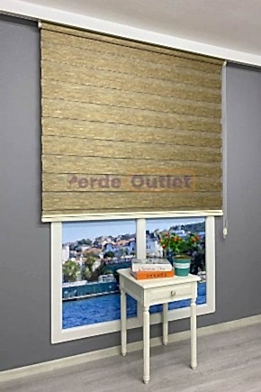 Kahve Yeşil Kırçıllı Bambu Zebra Perde