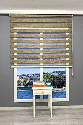 Kahve Yeşil Kırçıllı Bambu Zebra Perde